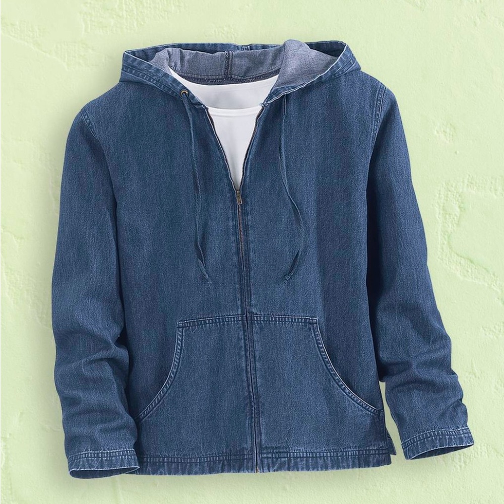 Serengeti Soft denim hooded shacket zip shirt jacket XL Soft Surroundings